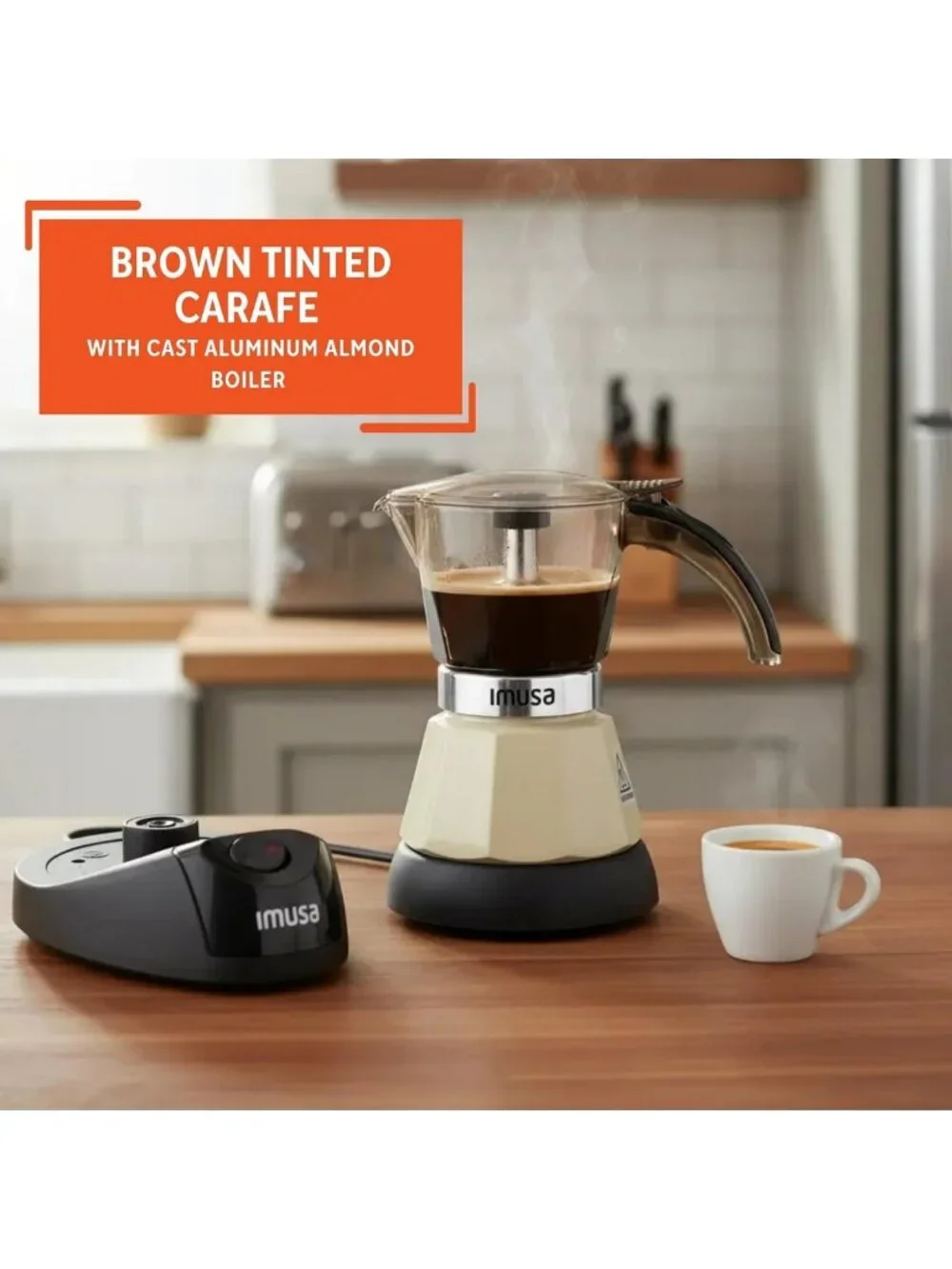 Electric Espresso Maker 3/2 Cup - Cool-Touch Handle, Compact & Stylish Design